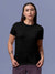 Front view of Fighterhero Women's Black Round Neck T-shirt, highlighting the modern look and clean finish