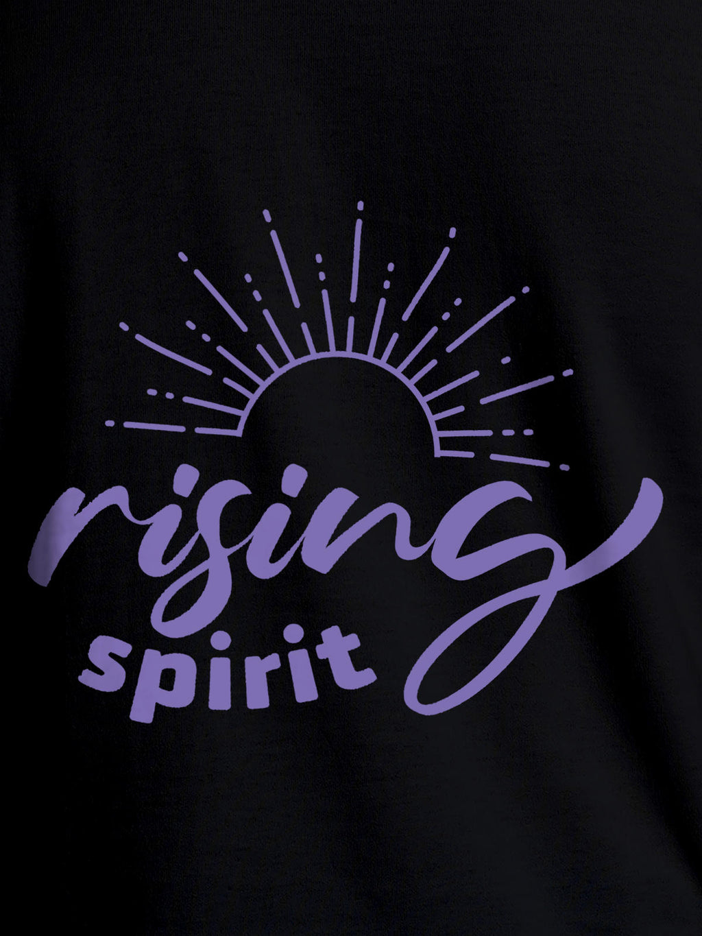 Close up of 'Rising Spirit' design on Women's Black Round Neck T-shirt, highlighting intricate details and vibrant print.