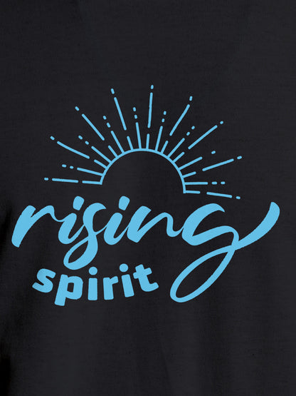 Close up of 'Rising Spirit' design on Men's Dark Grey Round Neck T-shirt, highlighting intricate details and vibrant print.