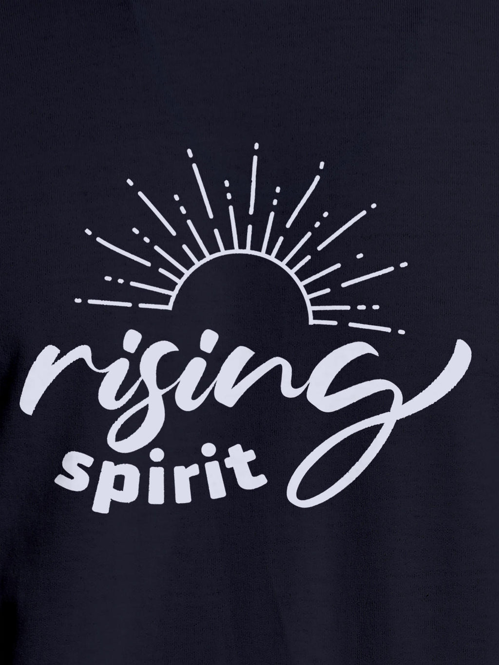Close up of 'Rising Spirit' design on Men's Navy Blue Round Neck T-shirt, highlighting intricate details and vibrant print.