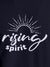 Close up of 'Rising Spirit' design on Men's Navy Blue Round Neck T-shirt, highlighting intricate details and vibrant print.