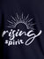 Close up of 'Rising Spirit' design on Women's Navy Blue Round Neck T-shirt, highlighting intricate details and vibrant print.