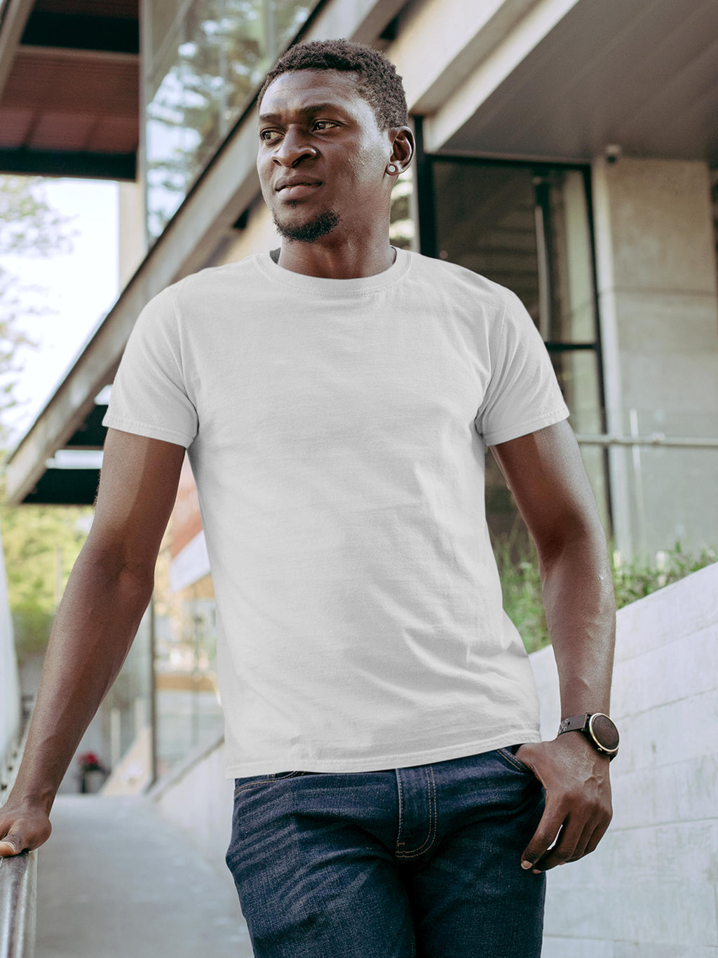 Front view of Fighterhero Men's White Round Neck T-shirt, highlighting the modern look and clean finish
