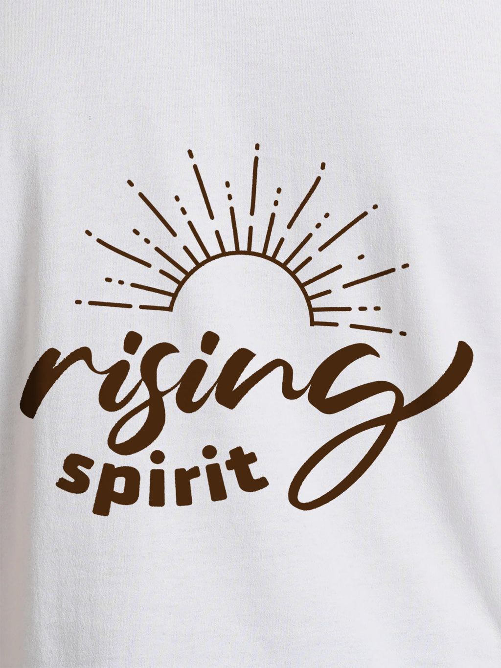 Close up of 'Rising Spirit' design on Women's White Round Neck T-shirt, highlighting intricate details and vibrant print.