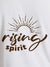 Close up of 'Rising Spirit' design on Women's White Round Neck T-shirt, highlighting intricate details and vibrant print.