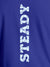 Close up of 'Steady' design on Men's Blue Round Neck T-shirt, highlighting intricate details and vibrant print.