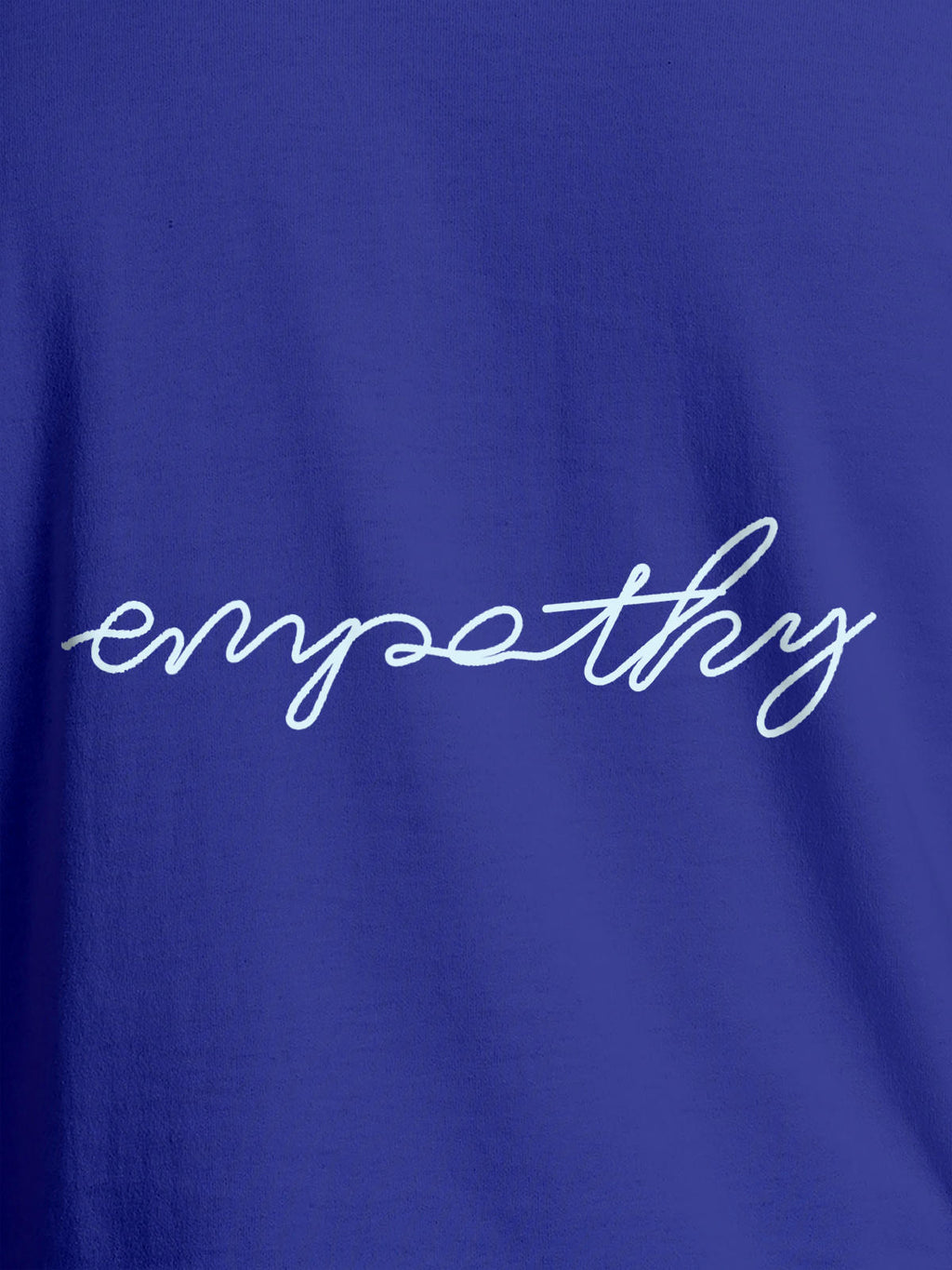 Close up of 'Empathy' design on Women's Blue Round Neck T-shirt, highlighting intricate details and vibrant print.