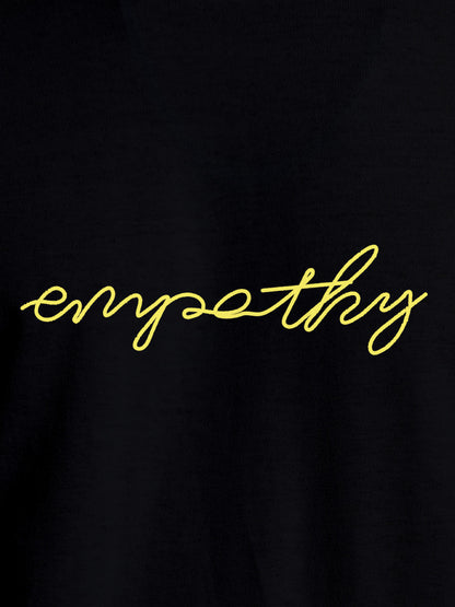 Close up of 'Empathy' design on Men's Black Round Neck T-shirt, highlighting intricate details and vibrant print.