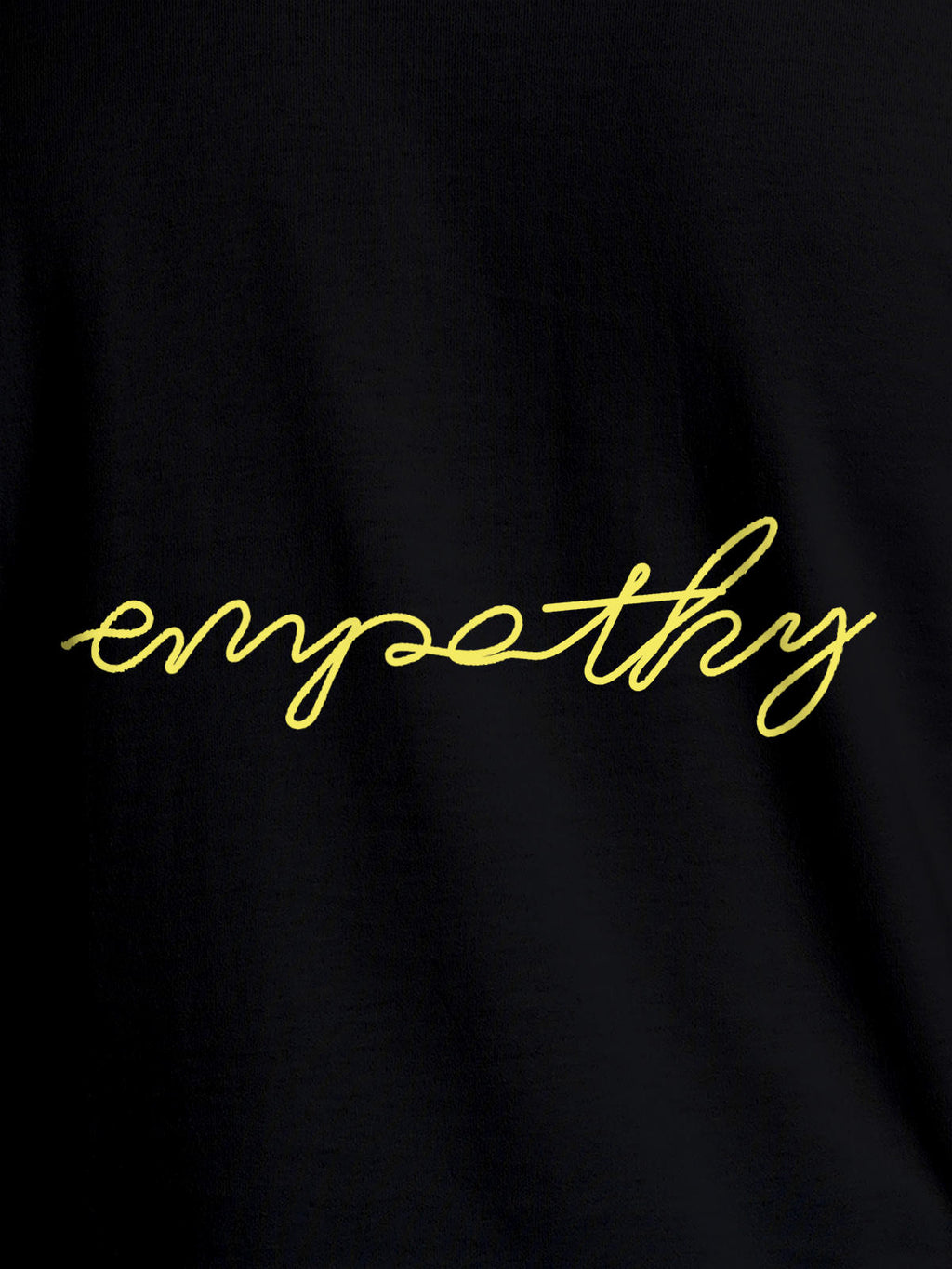 Close up of 'Empathy' design on Women's Black Round Neck T-shirt, highlighting intricate details and vibrant print.