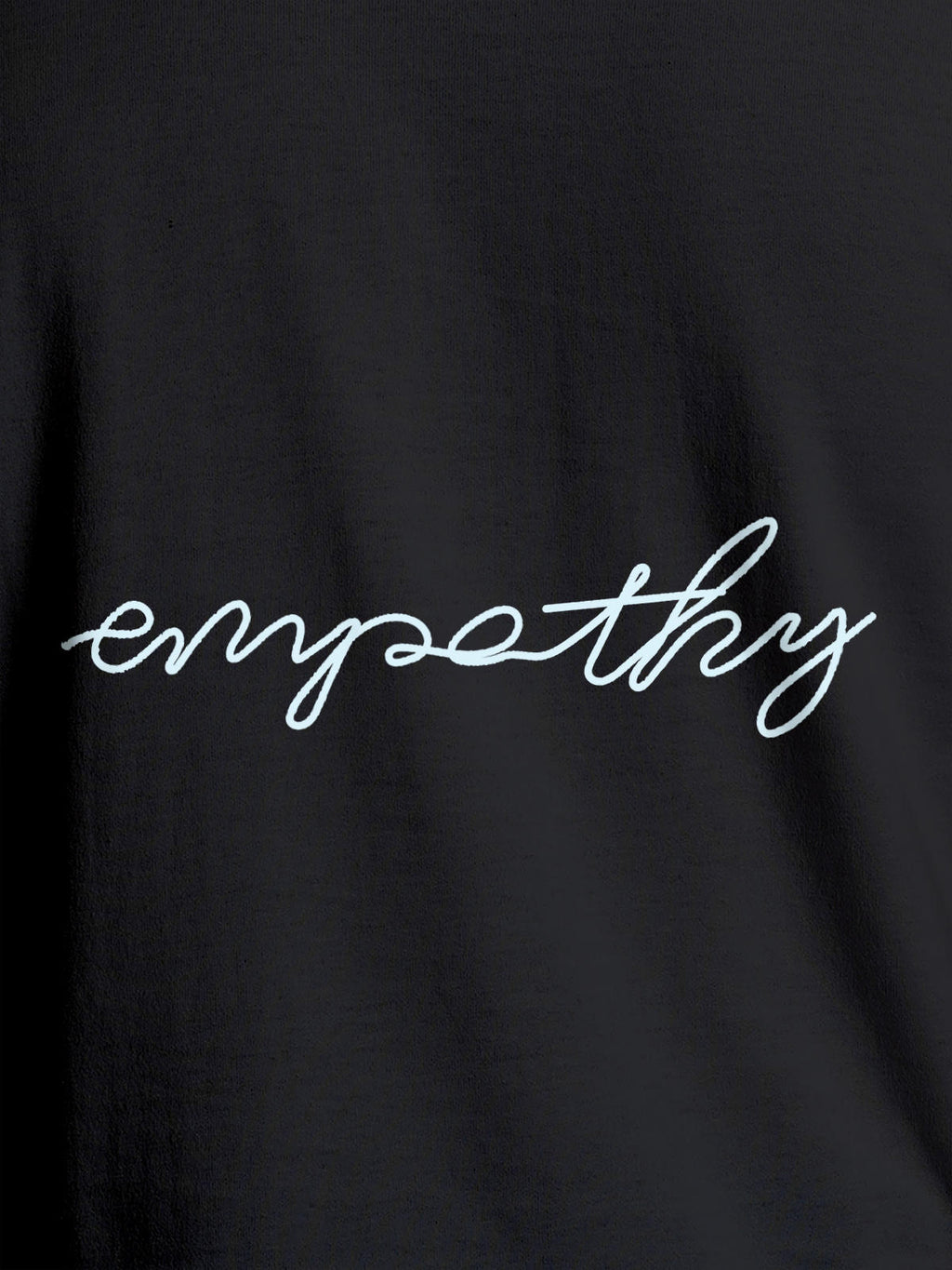 Close up of 'Empathy' design on Women's Dark Grey Round Neck T-shirt, highlighting intricate details and vibrant print.