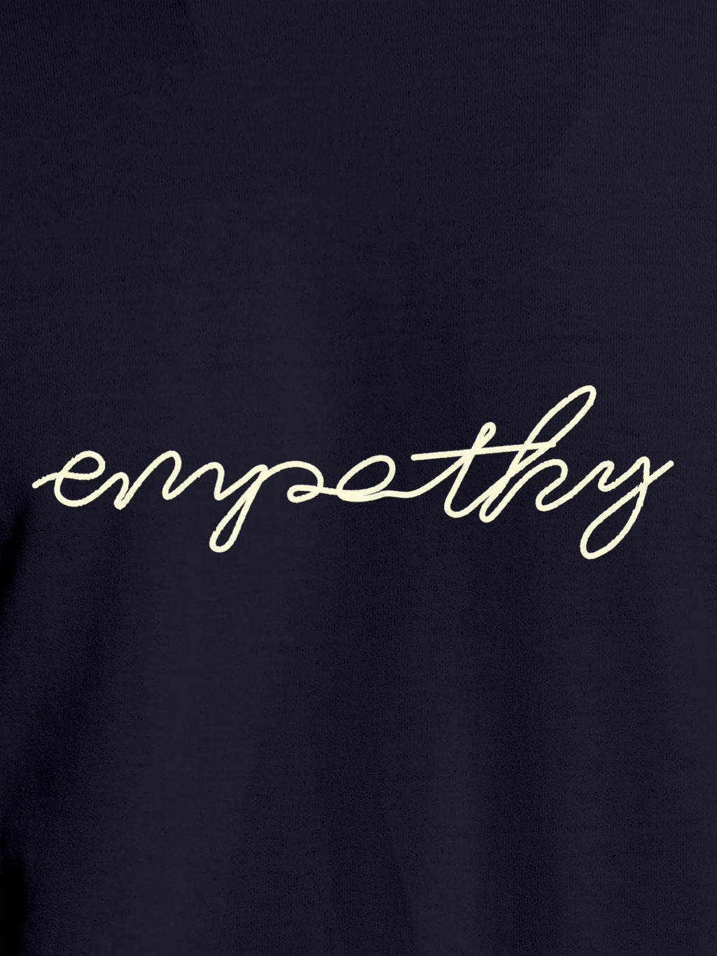 Close up of 'Empathy' design on Men's Navy Blue Round Neck T-shirt, highlighting intricate details and vibrant print.