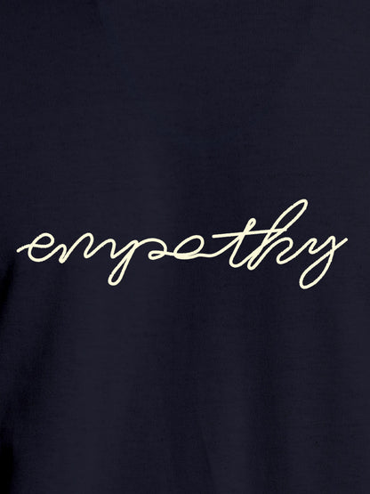 Close up of 'Empathy' design on Men's Navy Blue Round Neck T-shirt, highlighting intricate details and vibrant print.