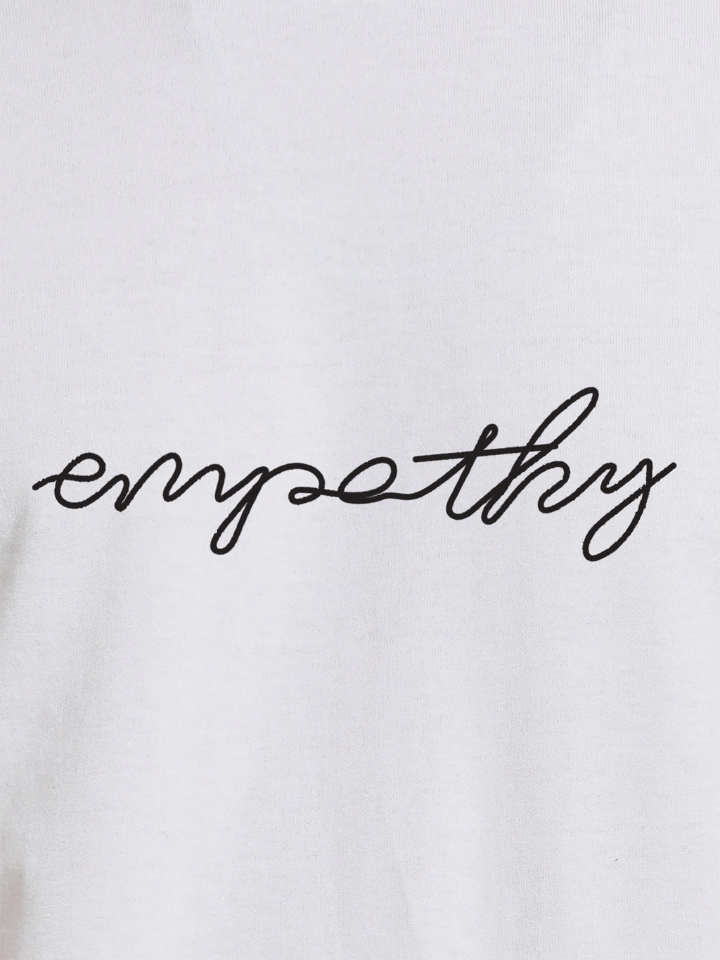 Close up of 'Empathy' design on Men's White Round Neck T-shirt, highlighting intricate details and vibrant print.