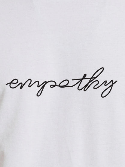 Close up of 'Empathy' design on Men's White Round Neck T-shirt, highlighting intricate details and vibrant print.