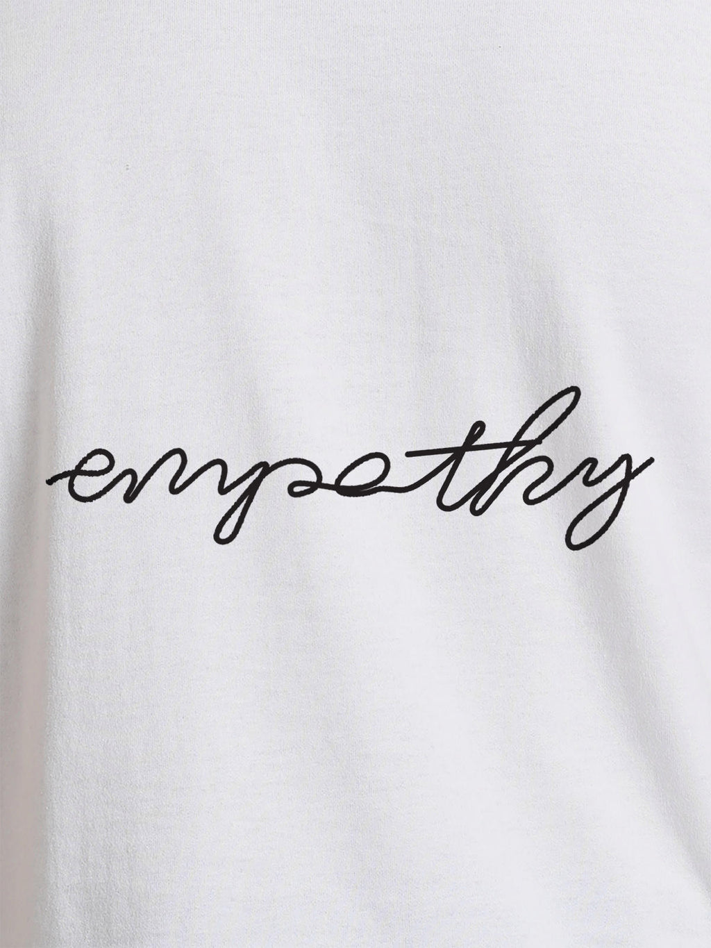 Close up of 'Empathy' design on Women's White Round Neck T-shirt, highlighting intricate details and vibrant print.