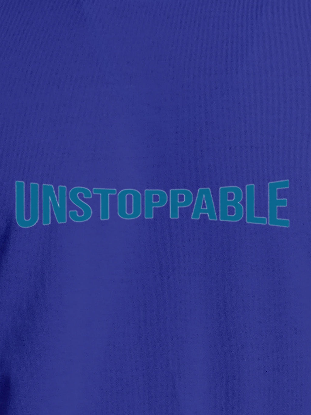 Close up of 'Unstoppable' design on Women's Blue Round Neck T-shirt, highlighting intricate details and vibrant print.