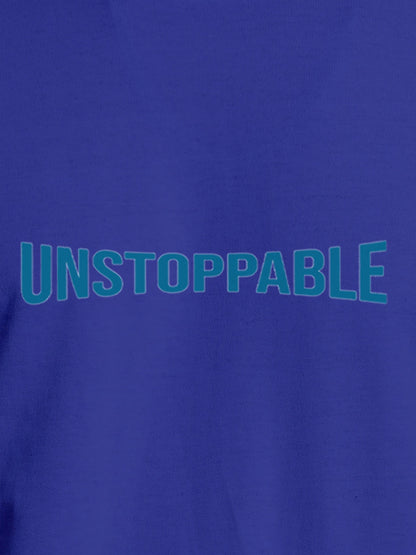 Close up of 'Unstoppable' design on Women's Blue Round Neck T-shirt, highlighting intricate details and vibrant print.