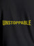 Close up of 'Unstoppable' design on Men's Dark Grey Round Neck T-shirt, highlighting intricate details and vibrant print.