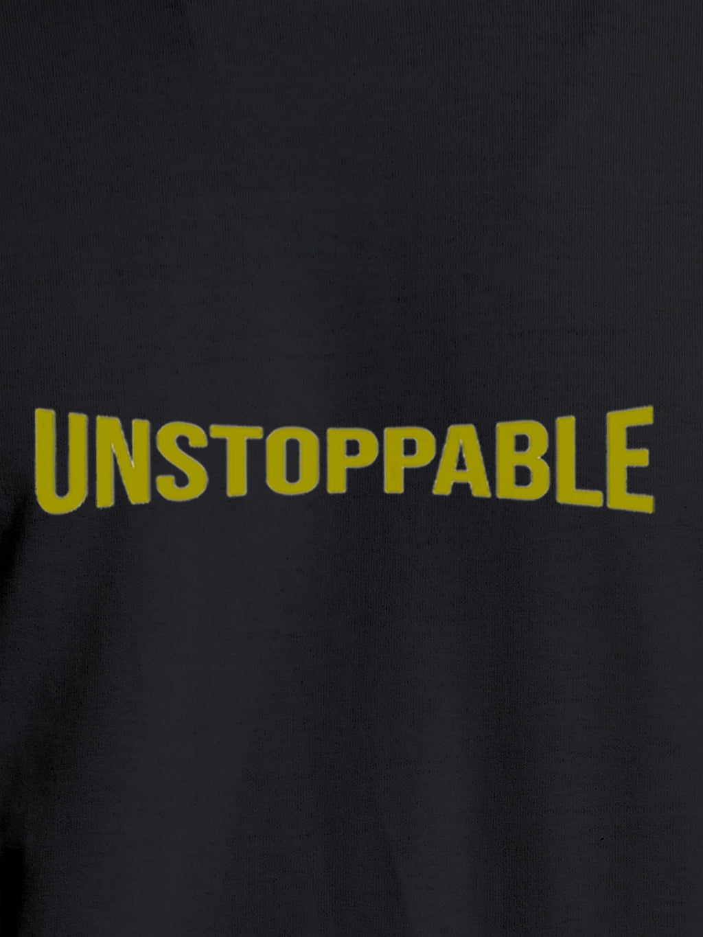 Close up of 'Unstoppable' design on Women's Dark Grey Round Neck T-shirt, highlighting intricate details and vibrant print.