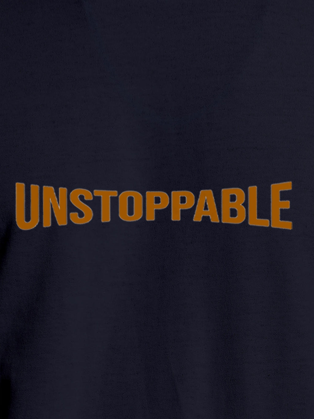 Close up of 'Unstoppable' design on Women's Navy Blue Round Neck T-shirt, highlighting intricate details and vibrant print.