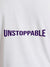 Close up of 'Unstoppable' design on Men's White Round Neck T-shirt, highlighting intricate details and vibrant print.