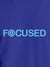 Close up of 'Focused' design on Men's Blue Round Neck T-shirt, highlighting intricate details and vibrant print.