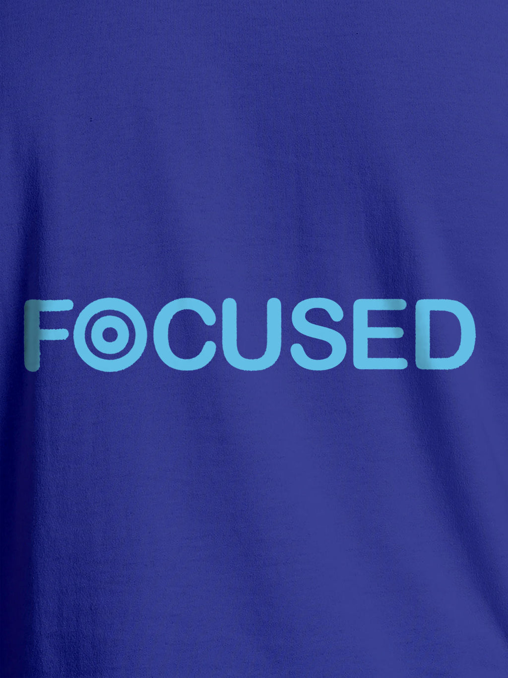 Close up of 'Focused' design on Women's Blue Round Neck T-shirt, highlighting intricate details and vibrant print.