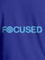 Close up of 'Focused' design on Women's Blue Round Neck T-shirt, highlighting intricate details and vibrant print.