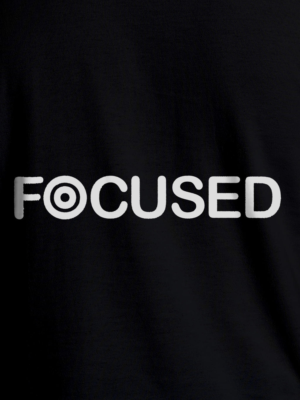 Close up of 'Focused' design on Women's Black Round Neck T-shirt, highlighting intricate details and vibrant print.
