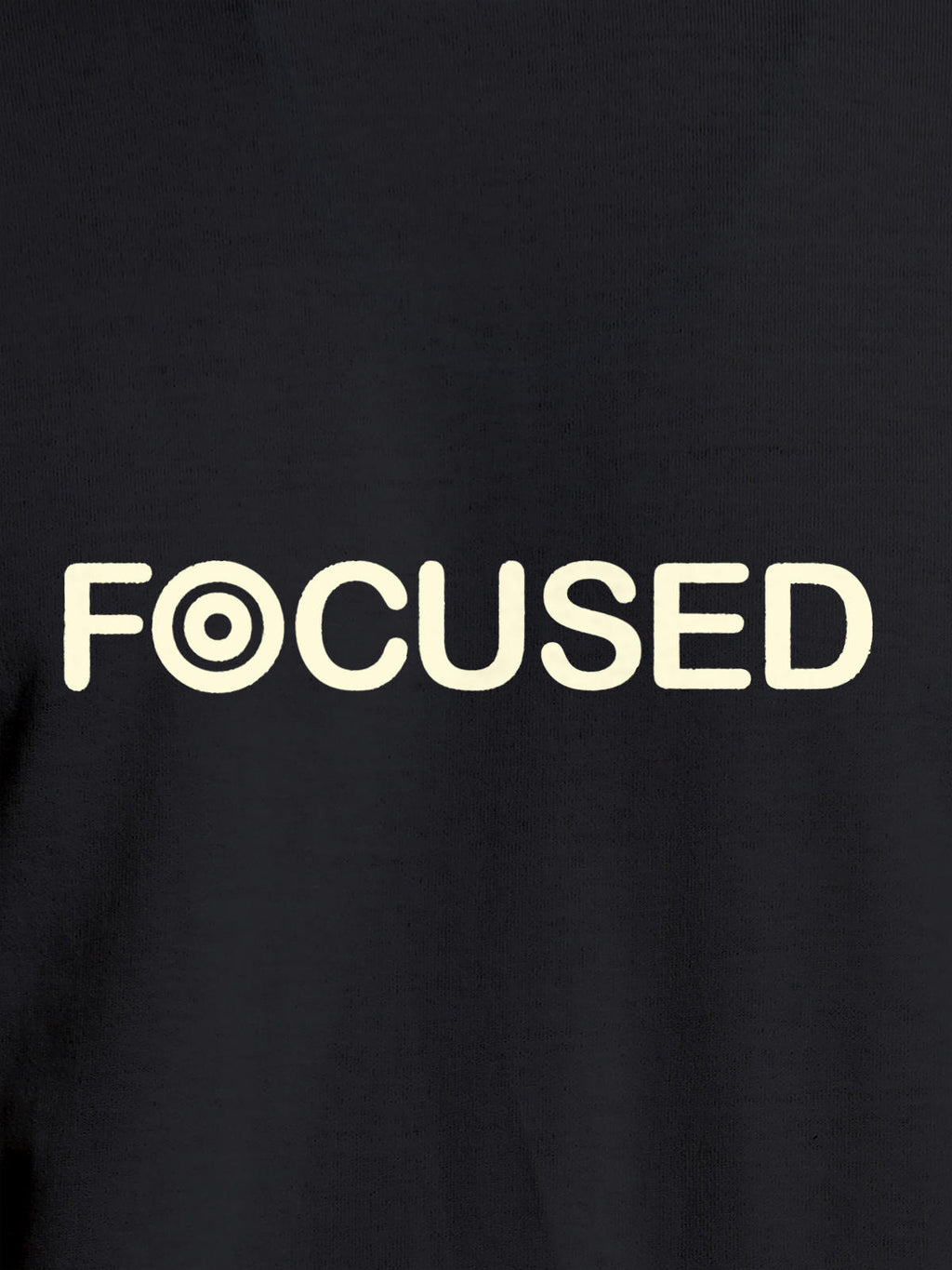 Close up of 'Focused' design on Men's Dark Grey Round Neck T-shirt, highlighting intricate details and vibrant print.