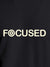 Close up of 'Focused' design on Men's Dark Grey Round Neck T-shirt, highlighting intricate details and vibrant print.