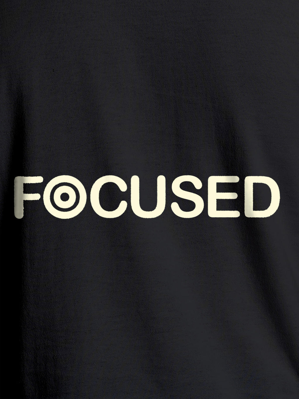 Close up of 'Focused' design on Women's Dark Grey Round Neck T-shirt, highlighting intricate details and vibrant print.