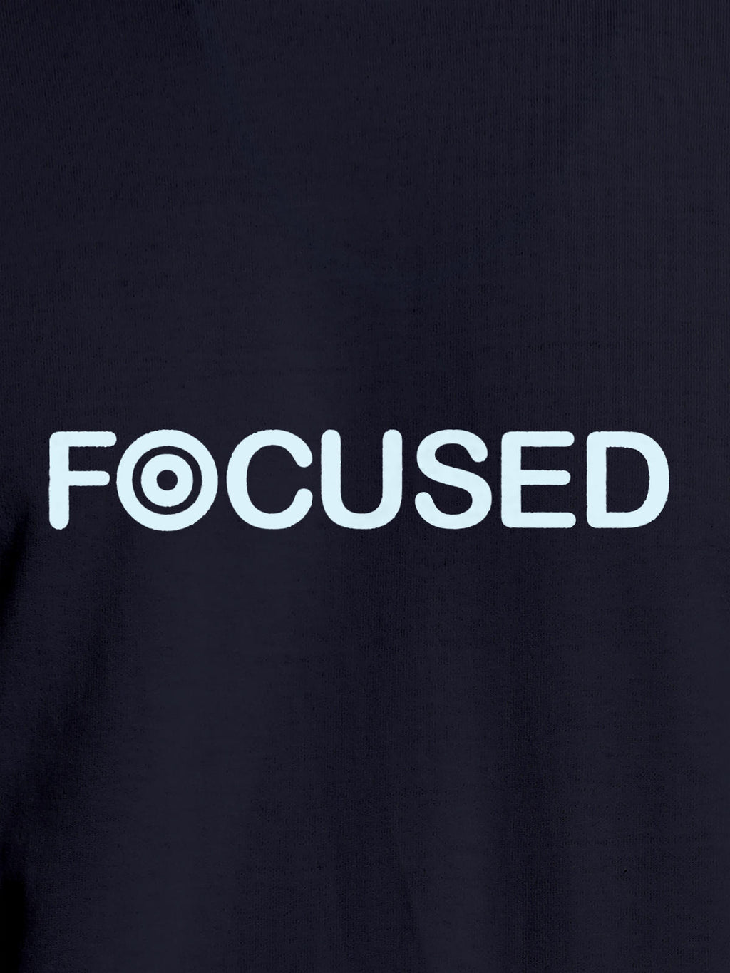 Close up of 'Focused' design on Men's Navy Blue Round Neck T-shirt, highlighting intricate details and vibrant print.