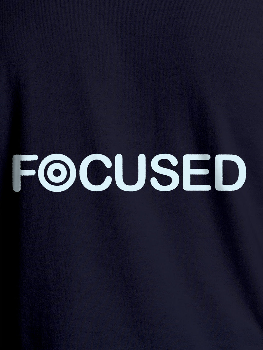 Close up of 'Focused' design on Women's Navy Blue Round Neck T-shirt, highlighting intricate details and vibrant print.