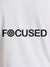Close up of 'Focused' design on Women's White Round Neck T-shirt, highlighting intricate details and vibrant print.