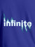 Close up of 'Infinite' design on Men's Blue Round Neck T-shirt, highlighting intricate details and vibrant print.