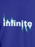 Close up of 'Infinite' design on Women's Blue Round Neck T-shirt, highlighting intricate details and vibrant print.
