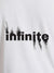 Close up of 'Infinite' design on Men's White Round Neck T-shirt, highlighting intricate details and vibrant print.