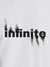 Close up of 'Infinite' design on Women's White Round Neck T-shirt, highlighting intricate details and vibrant print.