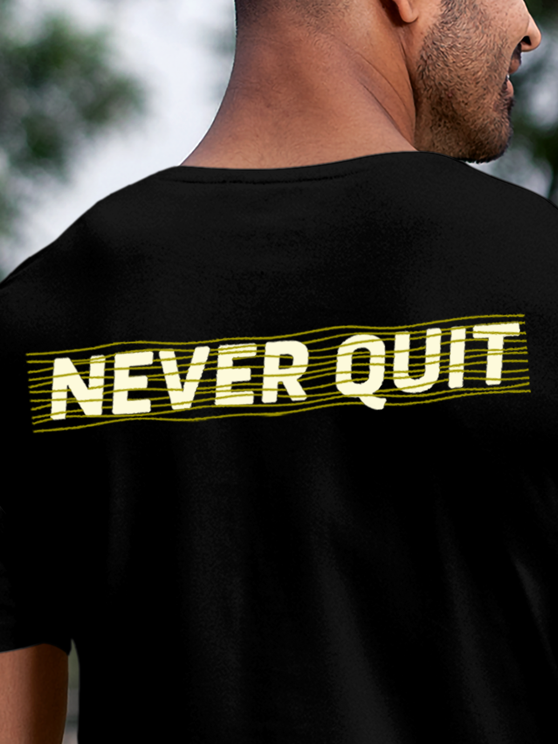 Back view of Fighterhero Men's Black Round Neck T-shirt, highlighting the modern look and clean finish