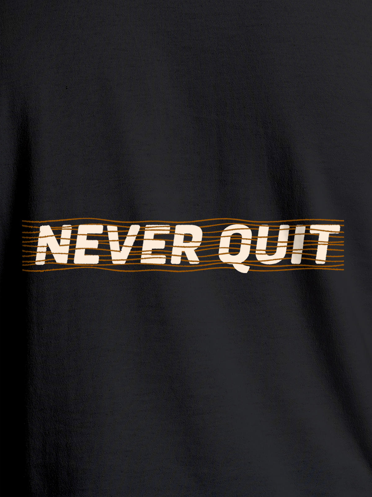 Close up of 'Never Quit' design on Women's Dark Grey Round Neck T-shirt, highlighting intricate details and vibrant print.