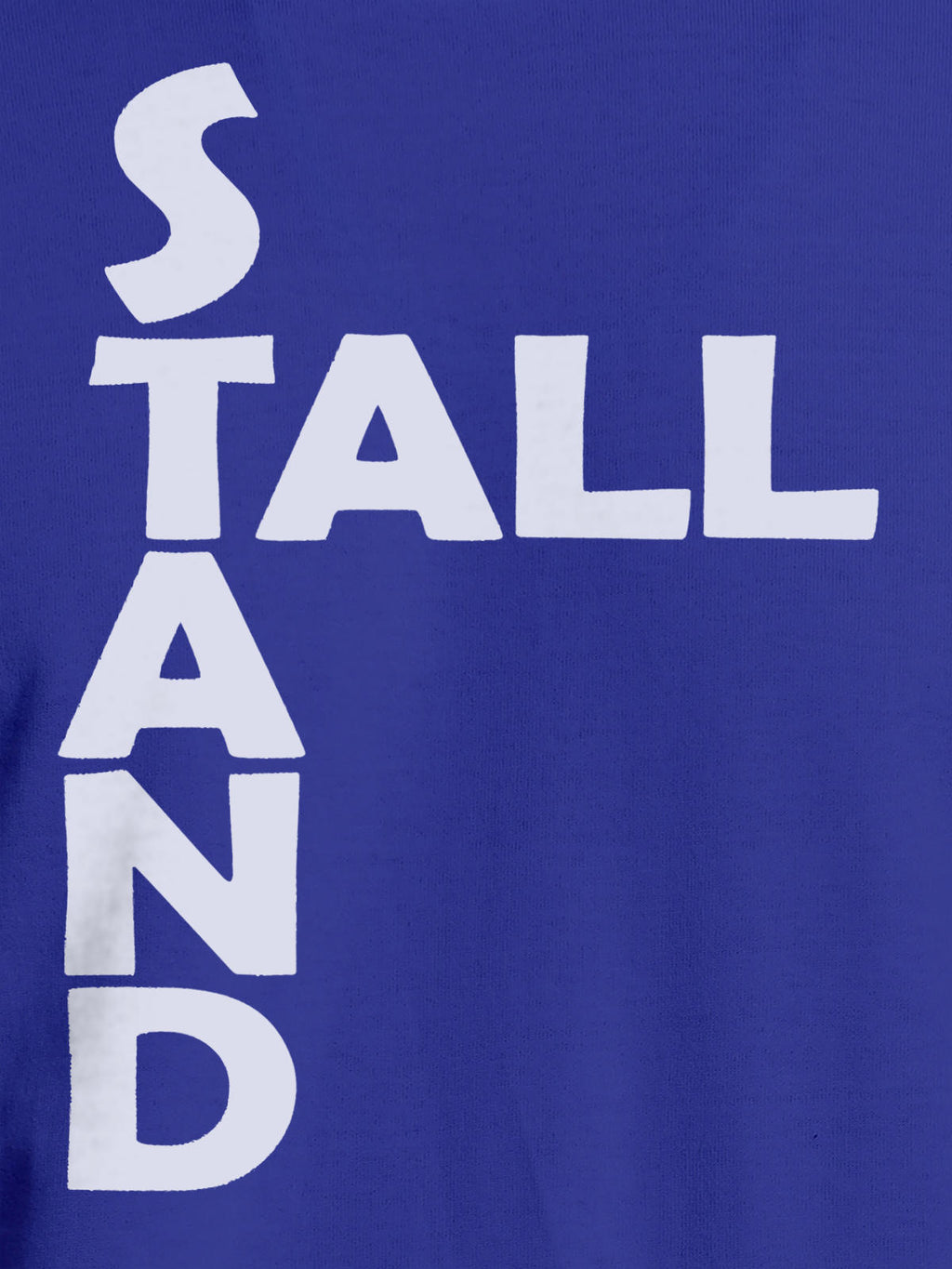 Close up of 'Stand Tall' design on Women's Blue Round Neck T-shirt, highlighting intricate details and vibrant print.