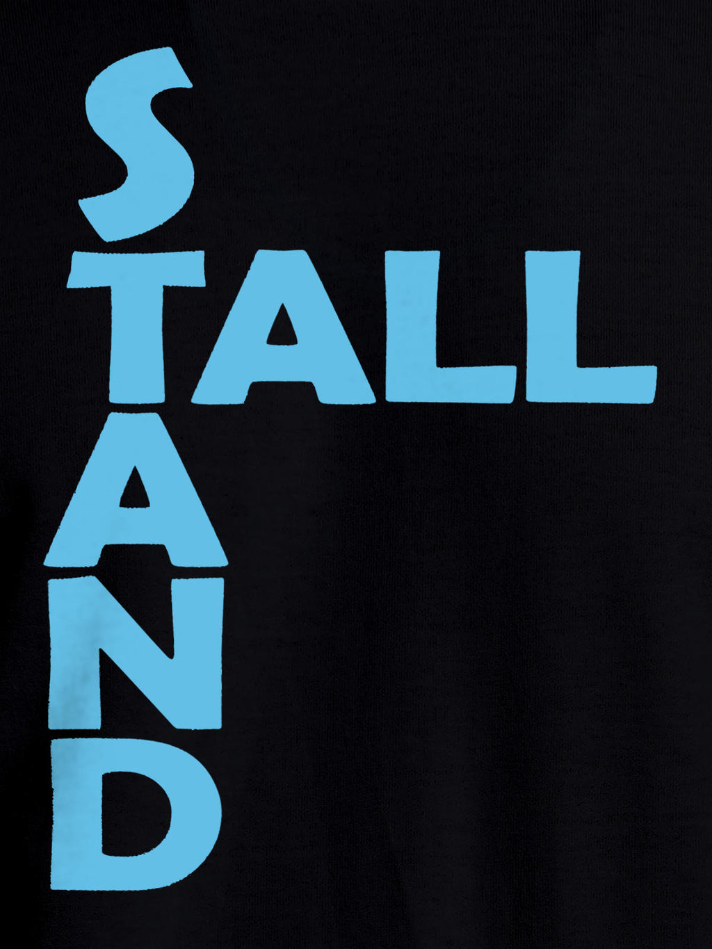 Close up of 'Stand Tall' design on Women's Black Round Neck T-shirt, highlighting intricate details and vibrant print.