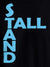 Close up of 'Stand Tall' design on Women's Black Round Neck T-shirt, highlighting intricate details and vibrant print.