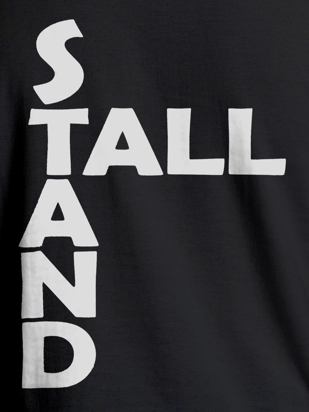 Close up of 'Stand Tall' design on Men's Dark Grey Round Neck T-shirt, highlighting intricate details and vibrant print.