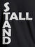 Close up of 'Stand Tall' design on Men's Dark Grey Round Neck T-shirt, highlighting intricate details and vibrant print.