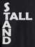 Close up of 'Stand Tall' design on Women's Dark Grey Round Neck T-shirt, highlighting intricate details and vibrant print.