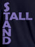 Close up of 'Stand Tall' design on Men's Navy Blue Round Neck T-shirt, highlighting intricate details and vibrant print.