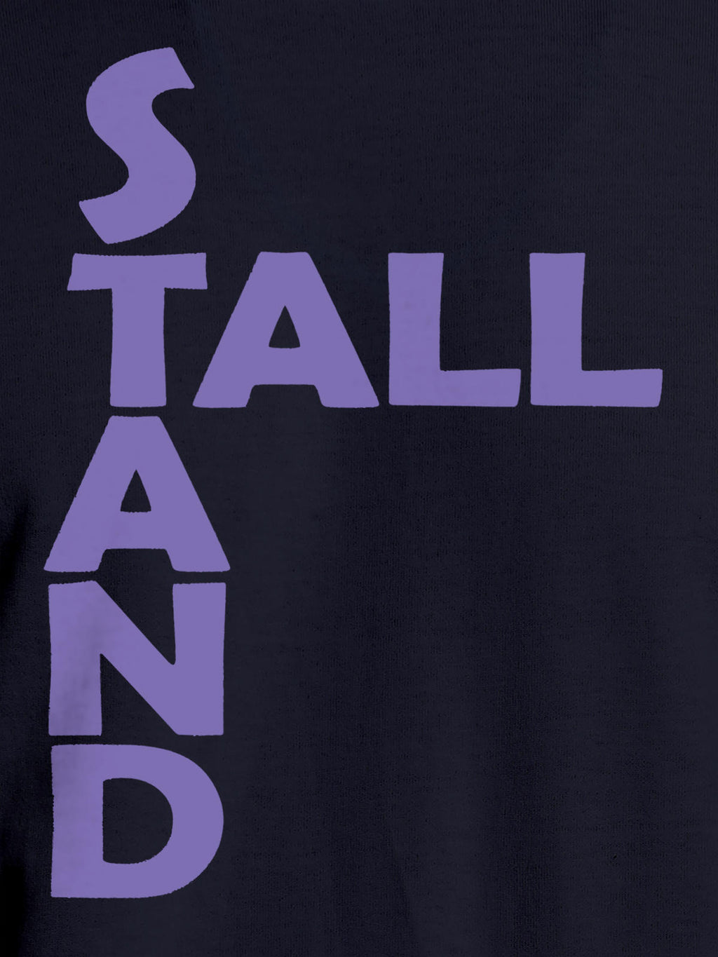 Close up of 'Stand Tall' design on Women's Navy Blue Round Neck T-shirt, highlighting intricate details and vibrant print.