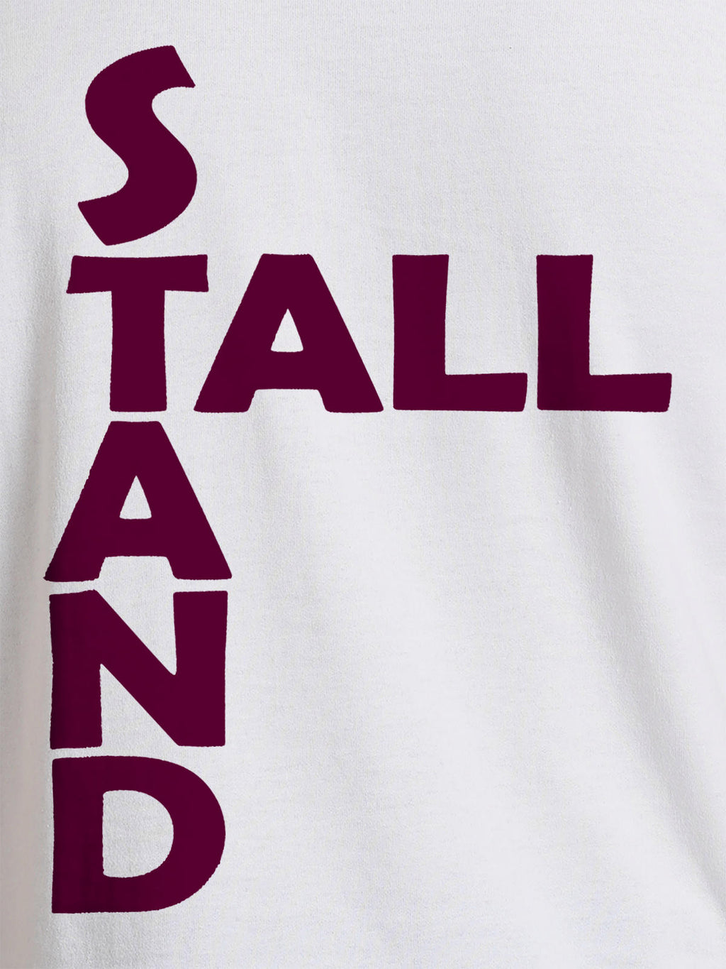 Close up of 'Stand Tall' design on Men's White Round Neck T-shirt, highlighting intricate details and vibrant print.